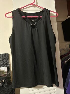 Black Sleeveless Ring-Accent Women's Tank Top